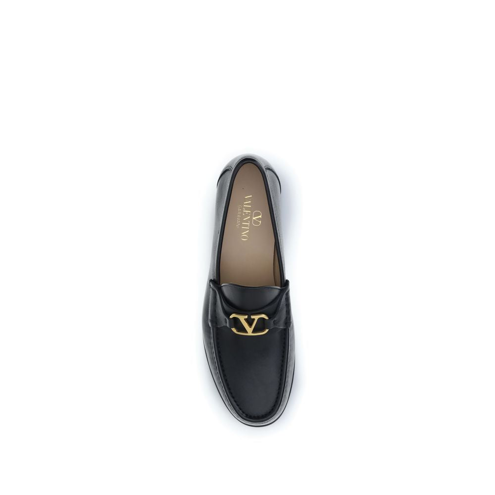 Valentino Garavani Black Calf Leather Bos Taurus Slip-On Loafers