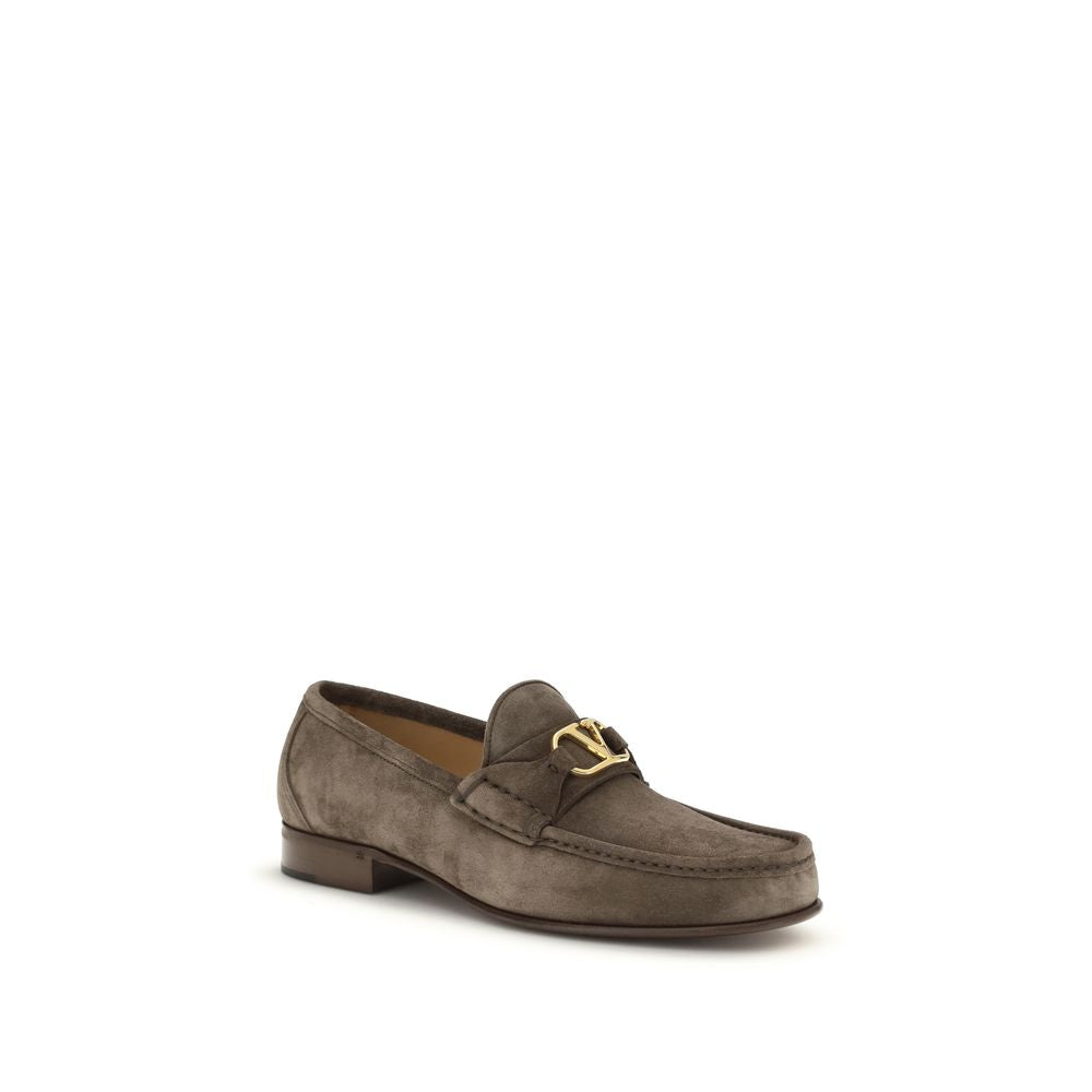 Valentino Garavani Brown Calf Leather Bos Taurus Slip-On Loafers