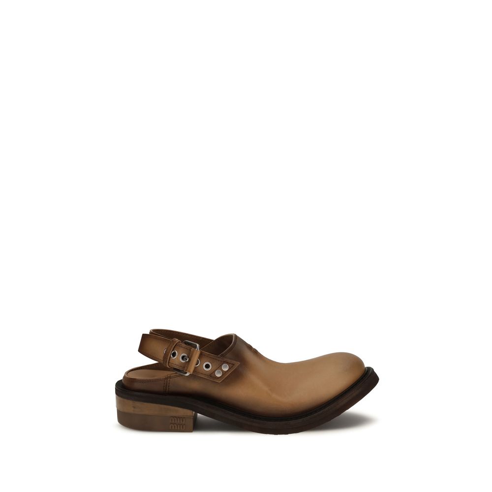Miu Miu Brown Calf Leather Bos Taurus Mules