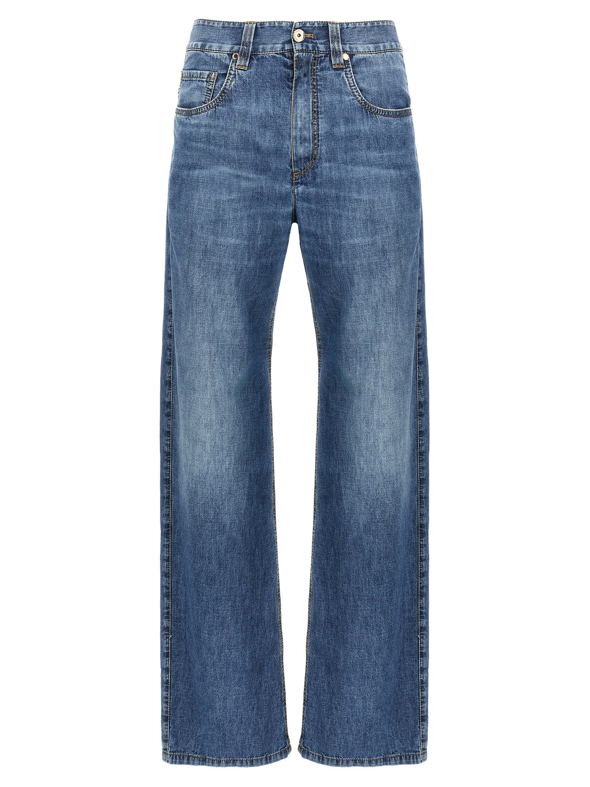 Brunello Cucinelli Blue Cotton Straight-Leg Jeans