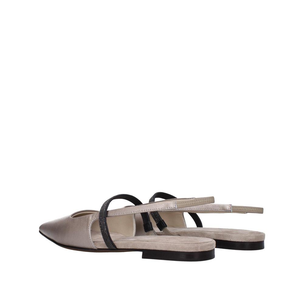 Brunello Cucinelli Beige Leather Ballet Flats