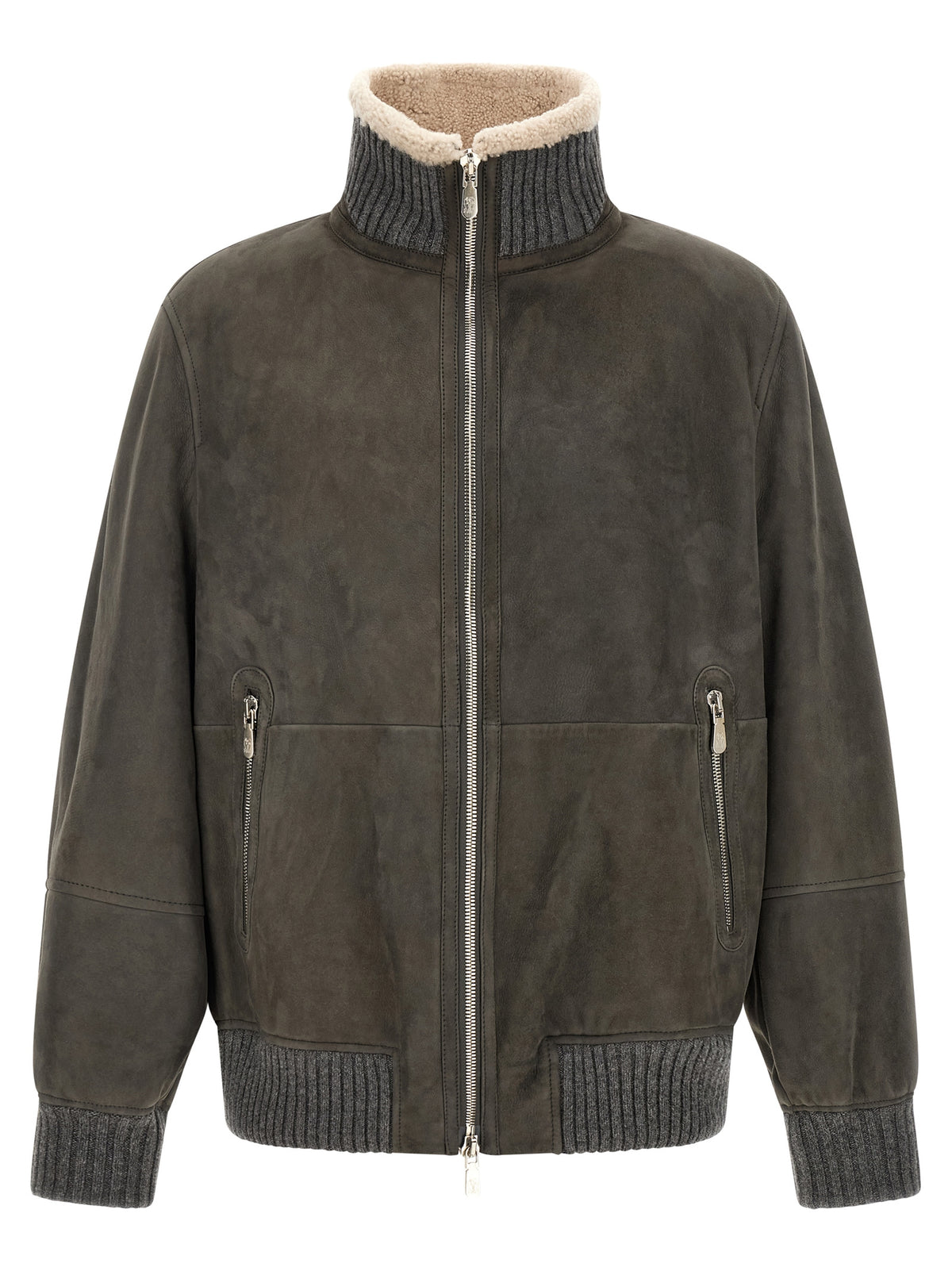 Brunello Cucinelli Gray Lamb Leather Leather Jacket