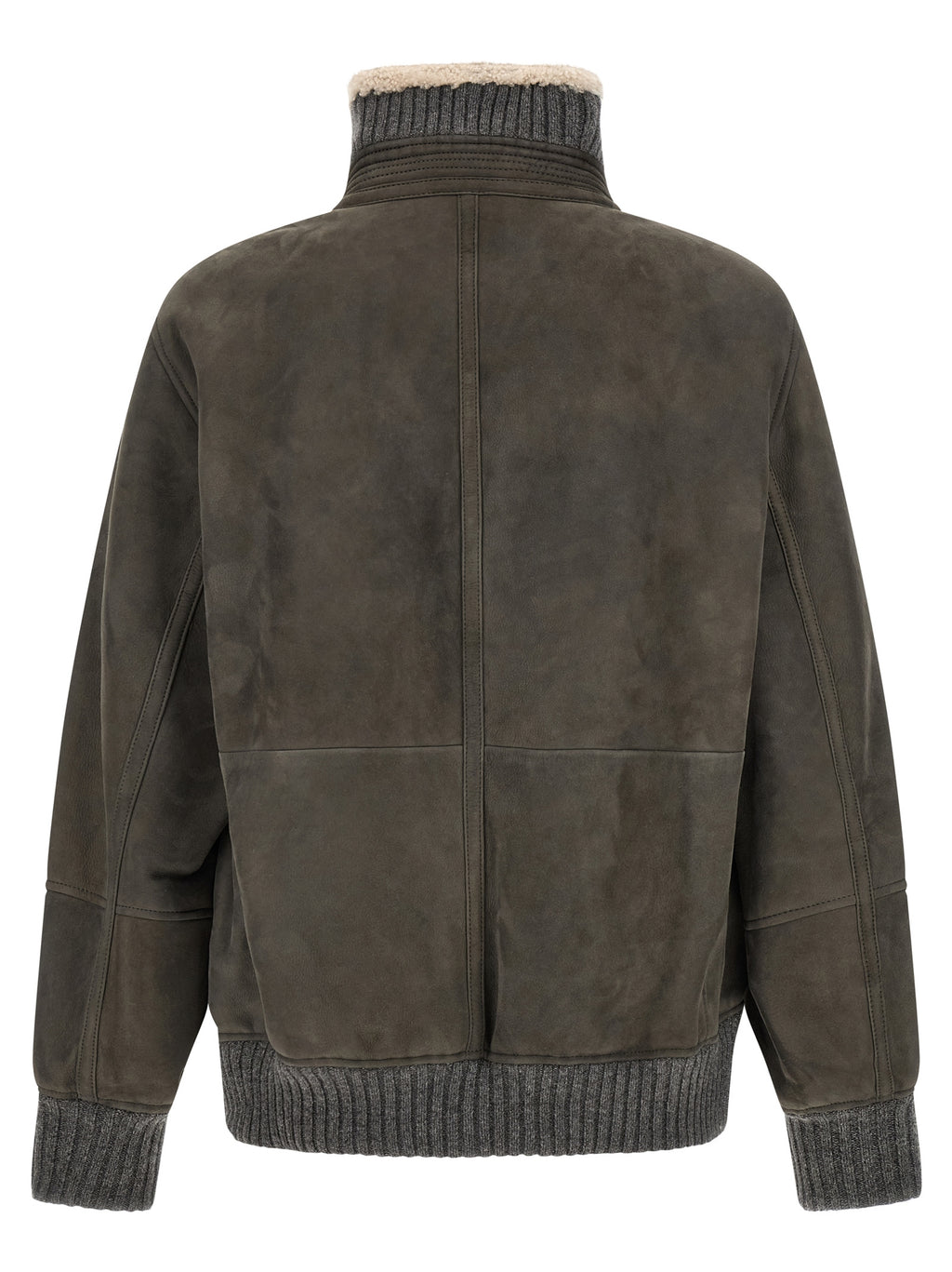Brunello Cucinelli Gray Lamb Leather Leather Jacket