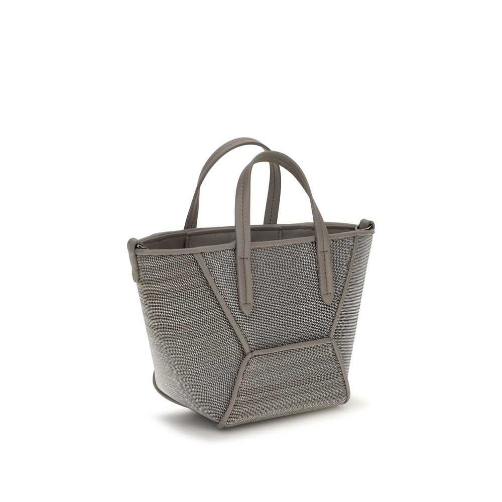 Brunello Cucinelli Gray Calf Leather Bos Taurus Handbag