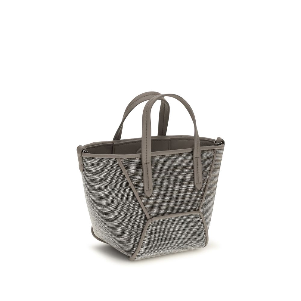 Brunello Cucinelli Gray Calf Leather Bos Taurus Handbag