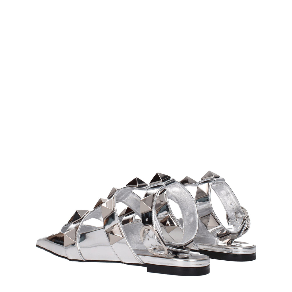 Valentino Garavani Gray Leather Flat Sandals