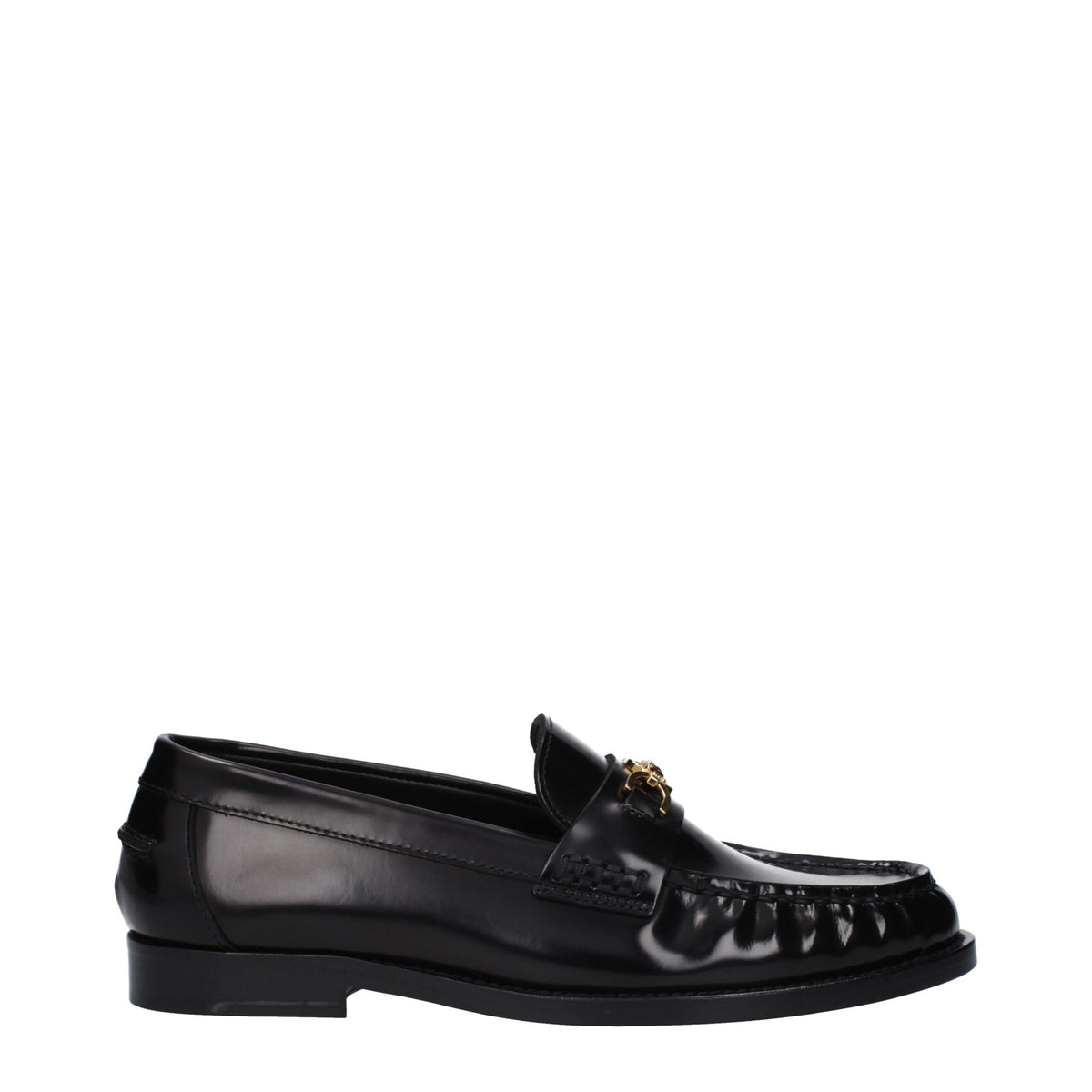 Versace Black Leather Slip-On Loafers