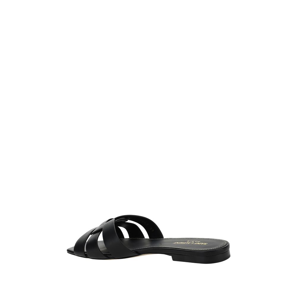 Saint Laurent Black Calf Leather Bos Taurus Flat Sandals